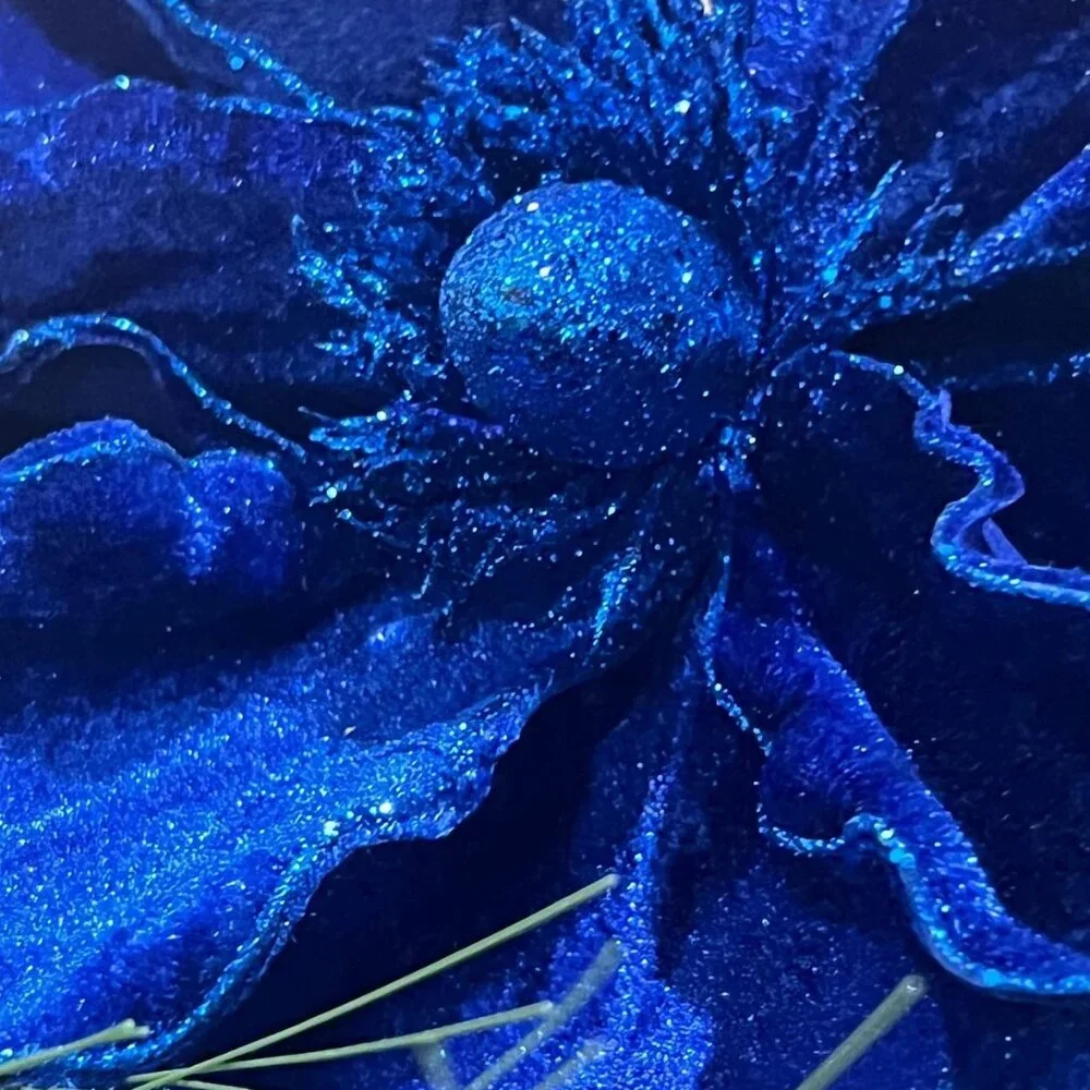 Sapphire Blue Deluxe Velvet Magnolia Floral Stem Pick Holiday Craft Supplies